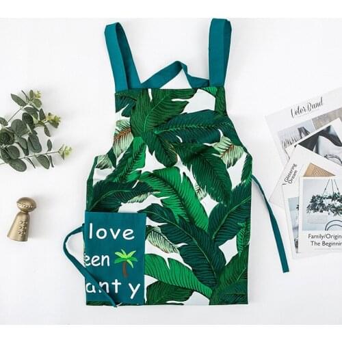 Plant Pattern Enlarged Pocket Cotton Coffee Pinafore House Cleaning Bib Home Cooking Baking Women Sleeveless Kitchen Apron 46438