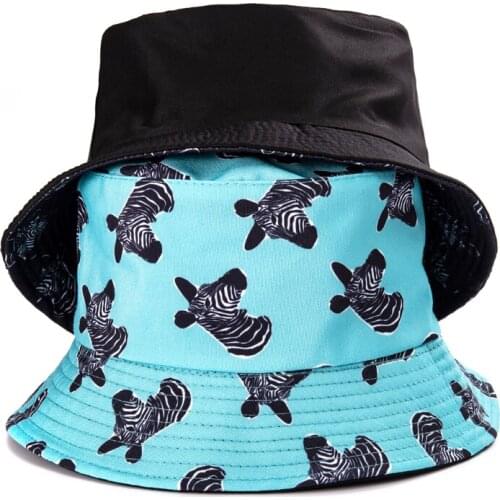 Summer Double-sided Wearing Cap Visor Zebra Bucket Hat Men Women Cotton Flat Sun Hat Beach Rainbow Fisherman Hat