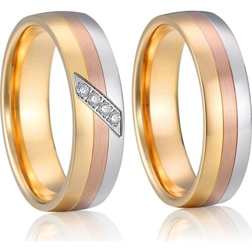 Romantic love gift tricolor couple wedding rings for men and women titanium jewelry anniversary marriage finger ring girls