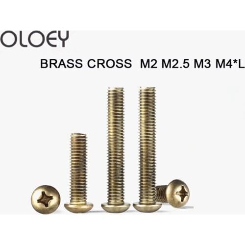 Phillips Brass Pan Head Machine Screw M2 M2.5 M3 M4 Metric Thread Round Copper Cross Recessed Metal Bolt Hardware High Precision