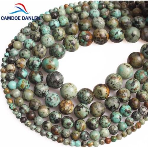 CAMDOE DANLEN Natural African Turquoises Stone Round Loose Beads 4 6 8 10 12mm Fit DIY Charms Bracelet Beads For Jewelry Making