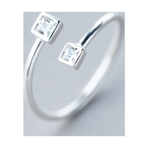 MloveAcc 100% 925 Solid Real Sterling Silver Square CZ Cocktail Opening Ring Sizable Girls Kids Xmas Gift