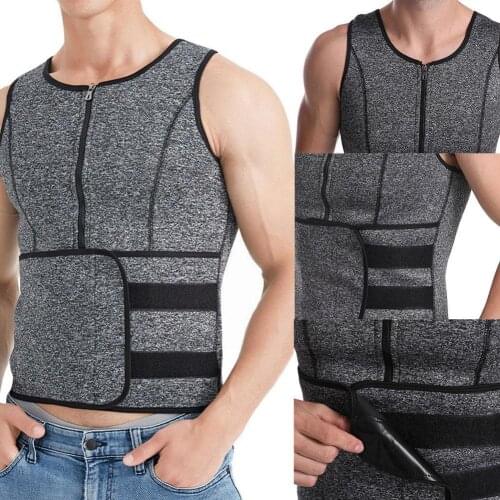 Men Neoprene Sauna Zipper Waist Trainer Corset Vest Top Belt Tank Slimming Trimmer Compression Body Shapewear Shaper E8W5
