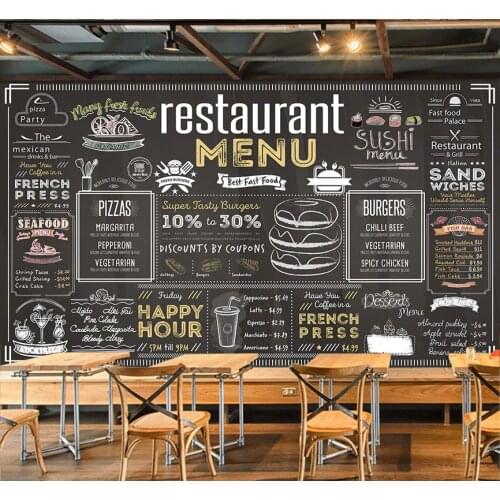 Bacaz Vintage Menu Bill Wallpaper Mural for Coffee Cafe Restaurant Hotel Background 3D Wall Mural Wall paper Sticker