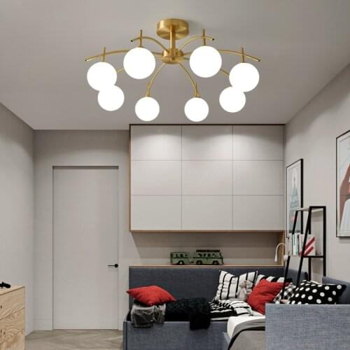 Nordic LED Chandelier Magic Bean Ceiling Chandelier for Living room Bedroom Kitchen Lobby Home Suspension Light Golden Brass