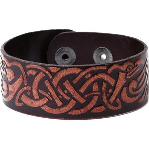 NewFashion Norse Mythology Viking Leather Printed Bracelet Male Punk Jewelry bangle