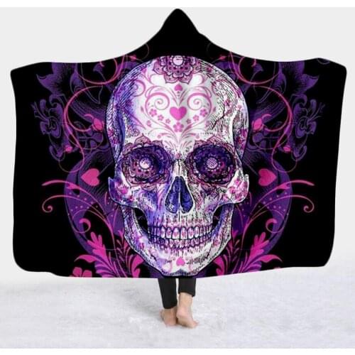 PLstar Cosmos Hooded Blanket for Adult Gothic Color Skull Sherpa Fleece Wearable Throw Blanket Microfiber Galaxy Bedding style-3