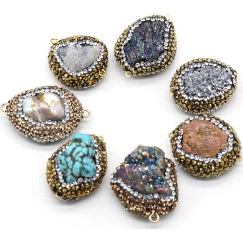 Natural Crystal Stone Connector Golden Rhinestone Pendant Necklace Bracelet Accessories Beautiful Fashion