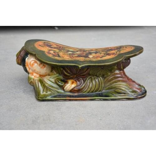 Rare Song Dynasty(961--1275) Liao three-color Kiln porcelain pillow,Beauty,best collection & adornment, Free shipping