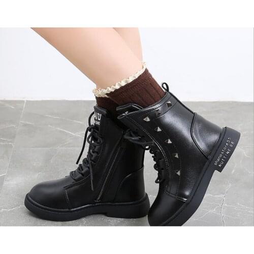 Winter Keep warm Boots Children Size 25-36 black Boots for Girl PU Leather Waterproof Winter Kids Snow Shoes Girls Rubber Boots