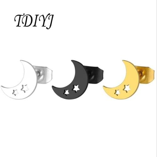 TDIYJ Black Gold Rose Gold StarEarrings Stainless Steel Moon Stud Earrings Jewelry Accessories for Women GIrls 3pair