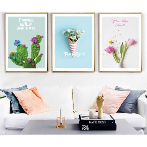 Modern Small Fresh 3 Pieces Powder Decorative Painting Decoration for Living Room Wall Art Canvas Pictures No Framed