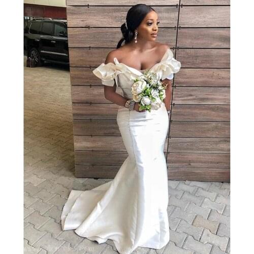 Ivory Taffeta Mermaid Dresses 2021 African Black Girl Off Shoulder Long Wedding Custom Made Party Dress vestido de fiest