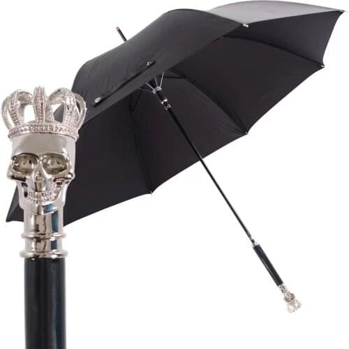 Straight golf umbrellas 10mm fiberglass shaft and 4.0mm fiberglass ribs,hand open,windproof,skeleton head,skull handle