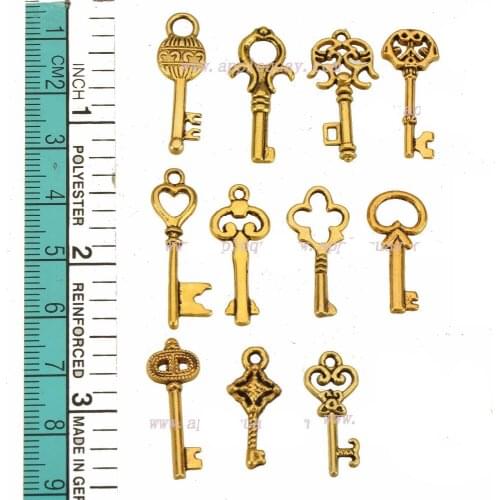 Vintage Gold Charms Bracelets Suspension Mixed Design DIY Earrings Pendants Keys Open Metal Fashion Jewelry Components 70pcs
