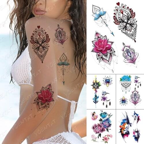 Waterproof Temporary Tattoo Sticker Gem Jewelry Flower Lace Tattoos Henna Mandala Body Art Arm Fake Tatoo Women Men