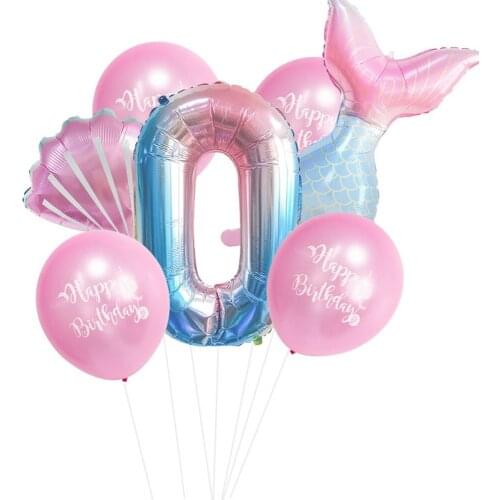 Girls Faovr Birthday Party Decorations Mermaid Balloons 1 2 3 Number Foil Balloon Fish tail shell Kid gift Baby Shower Decor