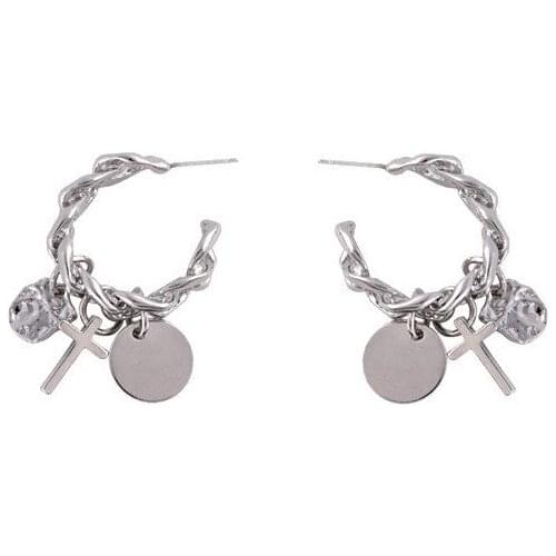 2021 New Punk Personality Metal Chain Circle Cross Pendant Pendientes Mujer Fashion Jewelry Vintage Earrings Bijoux Femme Gift