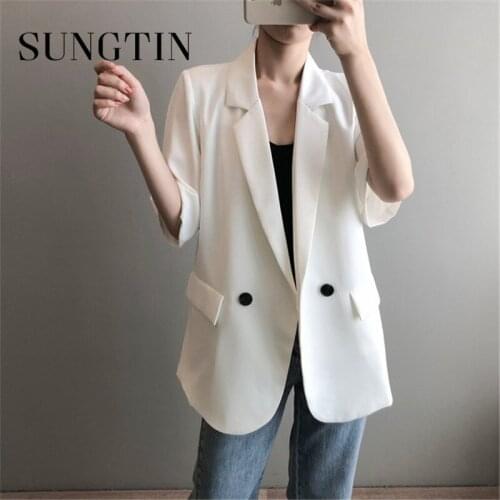 Sungtin High Quality Office Lady Blazer Casual Loose Women Summer Single Breasted Blazer Thin Suit Jacket 2021 Blazer Femme OL