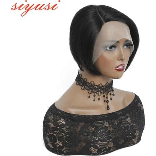 13x1 HD Transpare Lace Human Hair Wigs Peruvian Straight L Part Lace Wigs Short Human Hair Wigs For Black Women 180