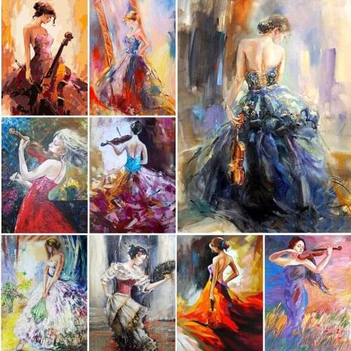 5D DIY Diamond Painting Violin Woman Cross Stitch Kit Full Drill Diamond Embroidery Mosaic Art Picture of Rhinestones Home Decor