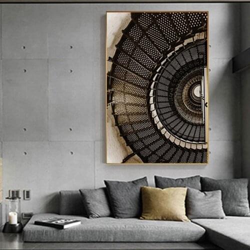 Abstract Spiral Stair Vortex Inception Canvas Painting Fashion Retro Poster N Print for Living Room Aisle Entrance Tableau Salon