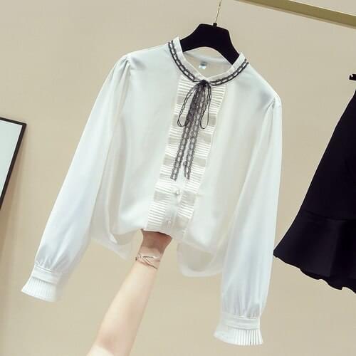 White Shirt Women 2021 Spring New Fashion Elegant Ruffle Collar Office Wear Aa-match Chiffon Top Blouse Female Clothes