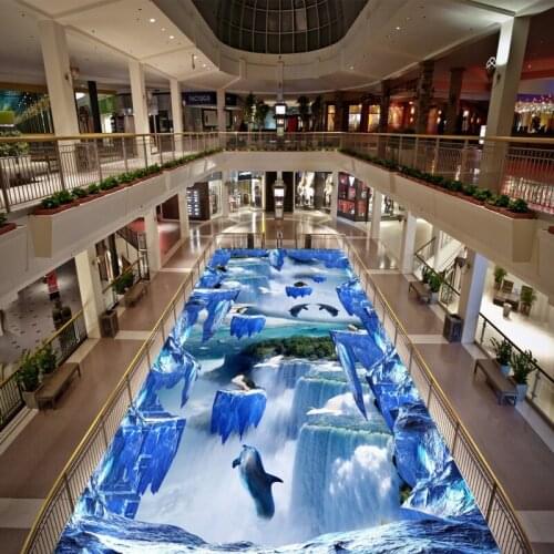 Free Shipping Waterfalls Suspension Mountain 3D flooring painting wallpaper hotel waterproof cafe floor mural