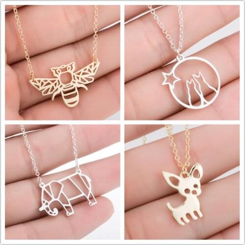 Bohemian Stainless Steel Animal Chihuahua Dog Necklaces for Women Kids Daily Jewelry Cute Elephant Necklace Gold Collier 2021