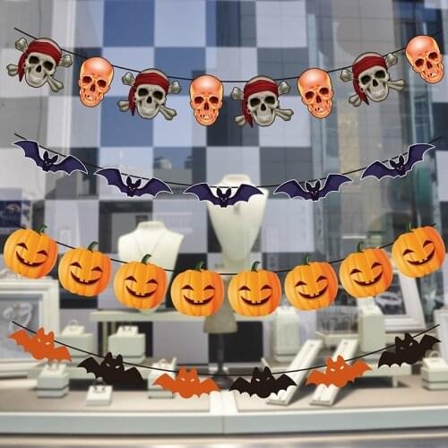 Skull Pumpkin Paper Pennant Flags Festival Bunting Banners Party Hanging Halloween Hanging Banner Party Garland for Home Decor