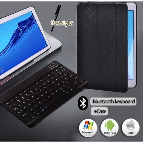 Tablet Case for Huawei MediaPad T3 10 9.6"/T5 10 10.1" Anti-Dust Smart Leather Trifold Stand Cover Case + Bluetooth Keyboard