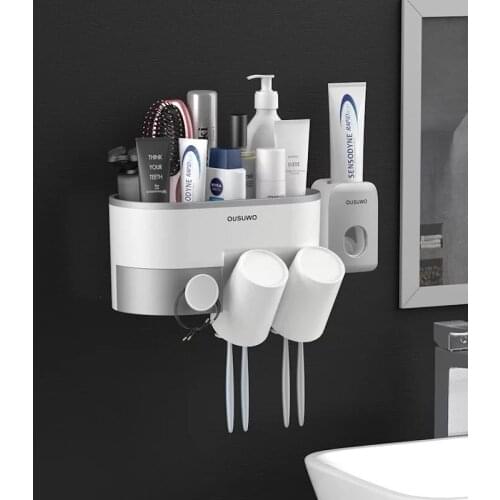 Toothbrush Holder Automatic Toothpaste Dispenser Bathroom Accessories Organizer Set Holder Toothbrush Wall Mount Rack Tools Set
