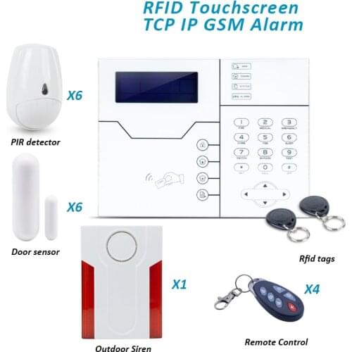 DIY Home Burglar Alarm System TCP IP GSM Network Alarms with Outdoor Waterproof Flash Siren and Pet PIR Motion Sensor