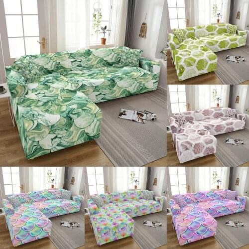 L Shape Sofa Cover For Living Room Removable Elastic Slipcover Universal Stretch Couch Cover Marble Ripple Print Corner Cover