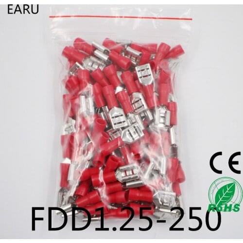 FDD1.25-250 insulating Female Insulated Electrical Crimp Terminal Connectors Cable Wire Connector 100PCS/Pack FDD1-250 FDD