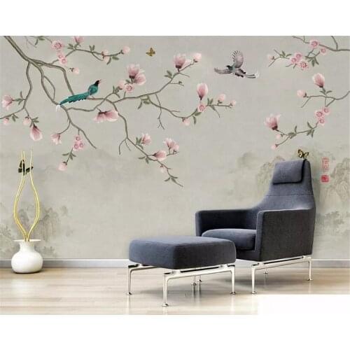 Beibehang 3d Wallpaper mural customization decorative wall Magnolia hand-painted flowers and birds pens Photo wallpaper behang