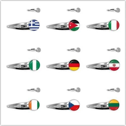 Greece,Jordan,Italy,Nigeria,Germany,Iran,Czech Republic,Lithuania 20mm Glass Cabochon National Flag Hair Pins Jewelry For Women