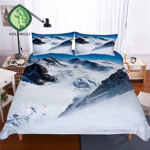 HELENGILI 3D Bedding Set Snow Mountain Print Duvet Cover Set Lifelike Bedclothes with Pillowcase Bed Set Home Textiles #SG-07