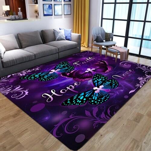Dream Purple Butterfly pattern Carpet for Living room Bedroom non-slip play Area Rug Child Room Cartoon 3D Printed Kids Game Mat