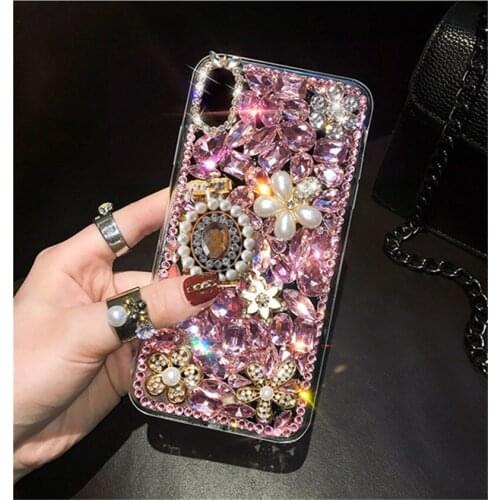 LaMaDiaa 3D Pearl Crystal Perfume Bottle Diamond Flower Bling Cases For Samsung Galaxy A9 A7 2018 A8 A6 Plus j4 j6 Plus Cover