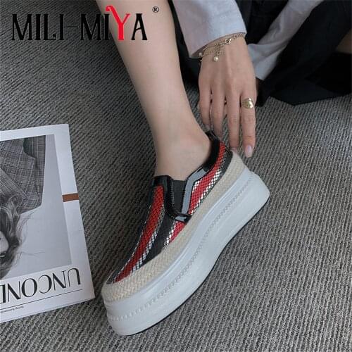 MILI-MIYA New Arrival Mixed Color Women Cow Leather Flats Slip-On Platform Round Toe Fashion Street Shoes For Ladies Size 34-40