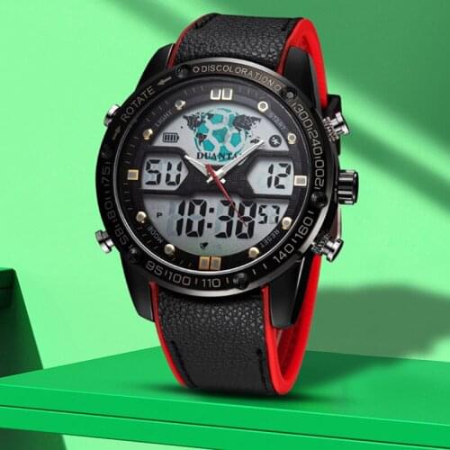 Watch Men Football Style Watch Leather Rubber Watch Band Dual Mode Mens New LED Digital Watch Sport
