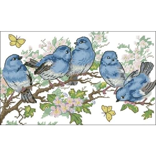 14/18/22/25/28CT Five blue birds patterns Counted Cross Stitch Cross Stitch Kits Embroidery Needlework Sets