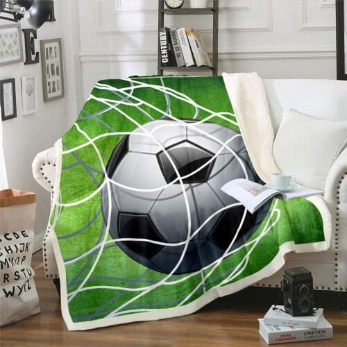 Football Sherpa Blanket Soccer Ball Pattern Fleece Throw Blanket for Sofa Bed Couch Sports Theme Decor Plush Blanket Youth