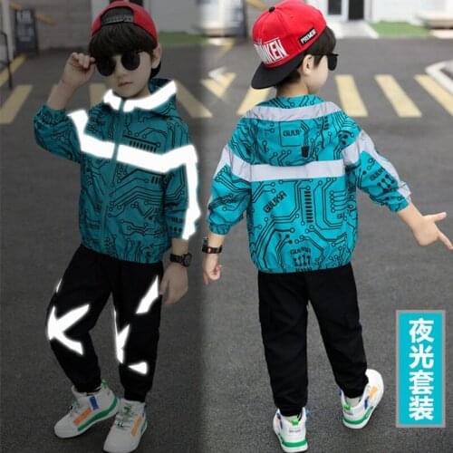 Boys Clothes Set Children Clothes Patchwork Clothes For Boys Reflected Outerwear +Pants Spring Autumn Kids Tracksuit 3-13Y