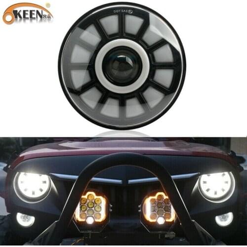 OKEEN 7inch Led Headlight Hi/Low H4 Light Halo Angle Eyes DRL Headlamp For Jeep Wrangler JK TJ CJ LJ Off Road 4x4 Suzuki Samurai