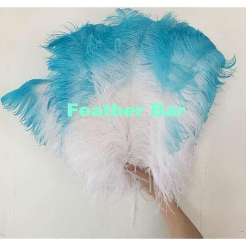 Wholesale 50pcs Bi-colors Ostrich Feather 55-60cm Tip Dyed Light Blue Ostrich Plumes for showgirl backpieces accessorys
