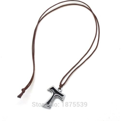 Black Metal Tau Cross Rope Necklace