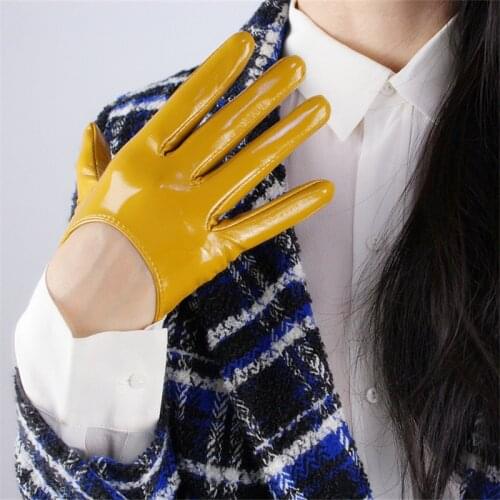 13cm Ultra Short Gloves Patent Leather Bright Leather Emulation Leather Thin Mirror Super Bright Yellow Ginger Yellow WPU122