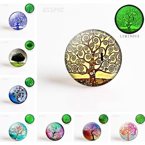 5pcs/set Klimt Tree of Life Pendant Makes 25mm Round Luminous Glass Bosom Gemstone Jewellery